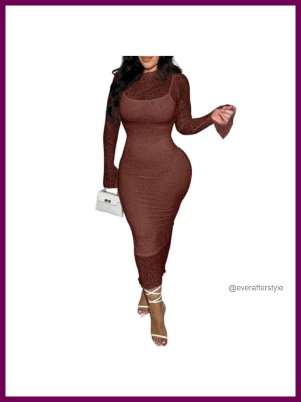 Women Lace Bodycon Midi Dress 2 Piece Set Long Sleeve Date Night Outfit